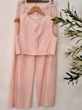 Zara Pink Matching Set Vest Top & Wide Leg Pants Co-Ord Suit L